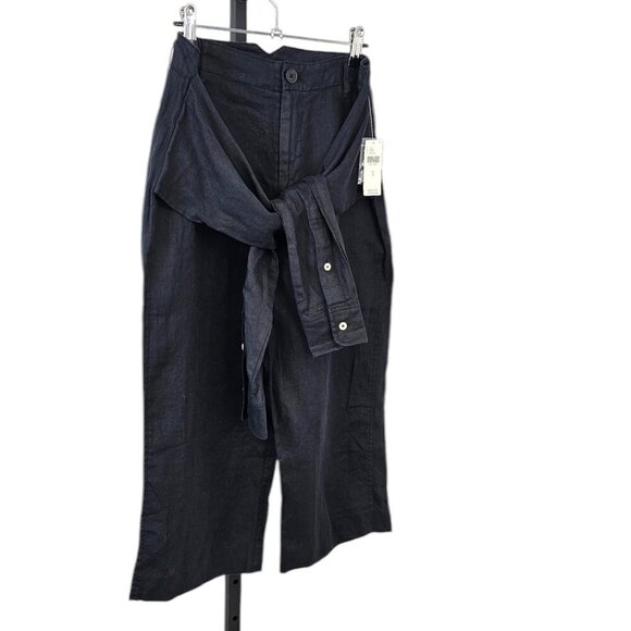 Anthropologie Linen Shirt-Tie Capri Pants Black Size 4 High Rise Cropped NWT - Picture 3 of 13